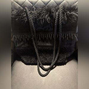 Elegant Black Beaded & Faux-Fur Tote